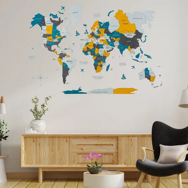 3D Colored Wooden World Map Basic