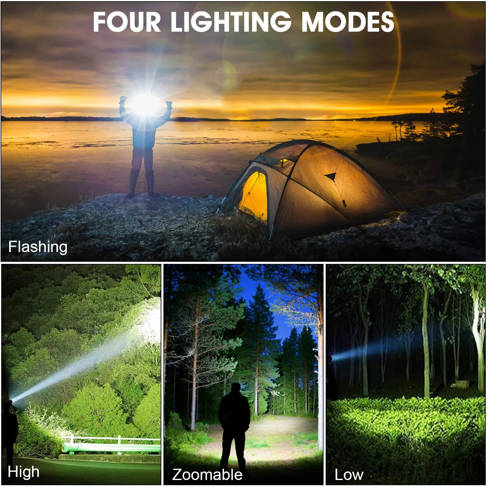 AMAKER LED Rechargeable Headlamp, 900000 Lumens Super Bright with 6 Modes & IPX7 Level Waterproof USB Rechargeable Zoom Headlamp, 90° Adjustable for Outdoor Camping, Running, Cycling, Climbing, Home