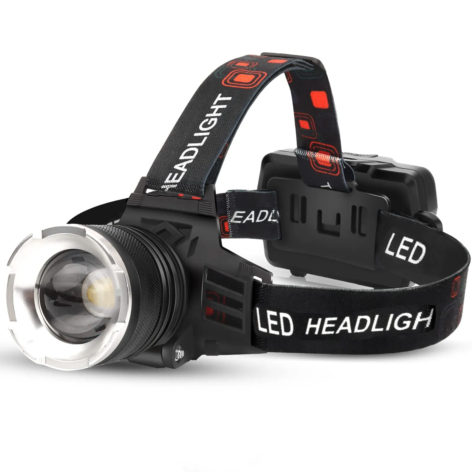 AMAKER LED Rechargeable Headlamp, 900000 Lumens Super Bright with 6 Modes & IPX7 Level Waterproof USB Rechargeable Zoom Headlamp, 90° Adjustable for Outdoor Camping, Running, Cycling, Climbing, Home