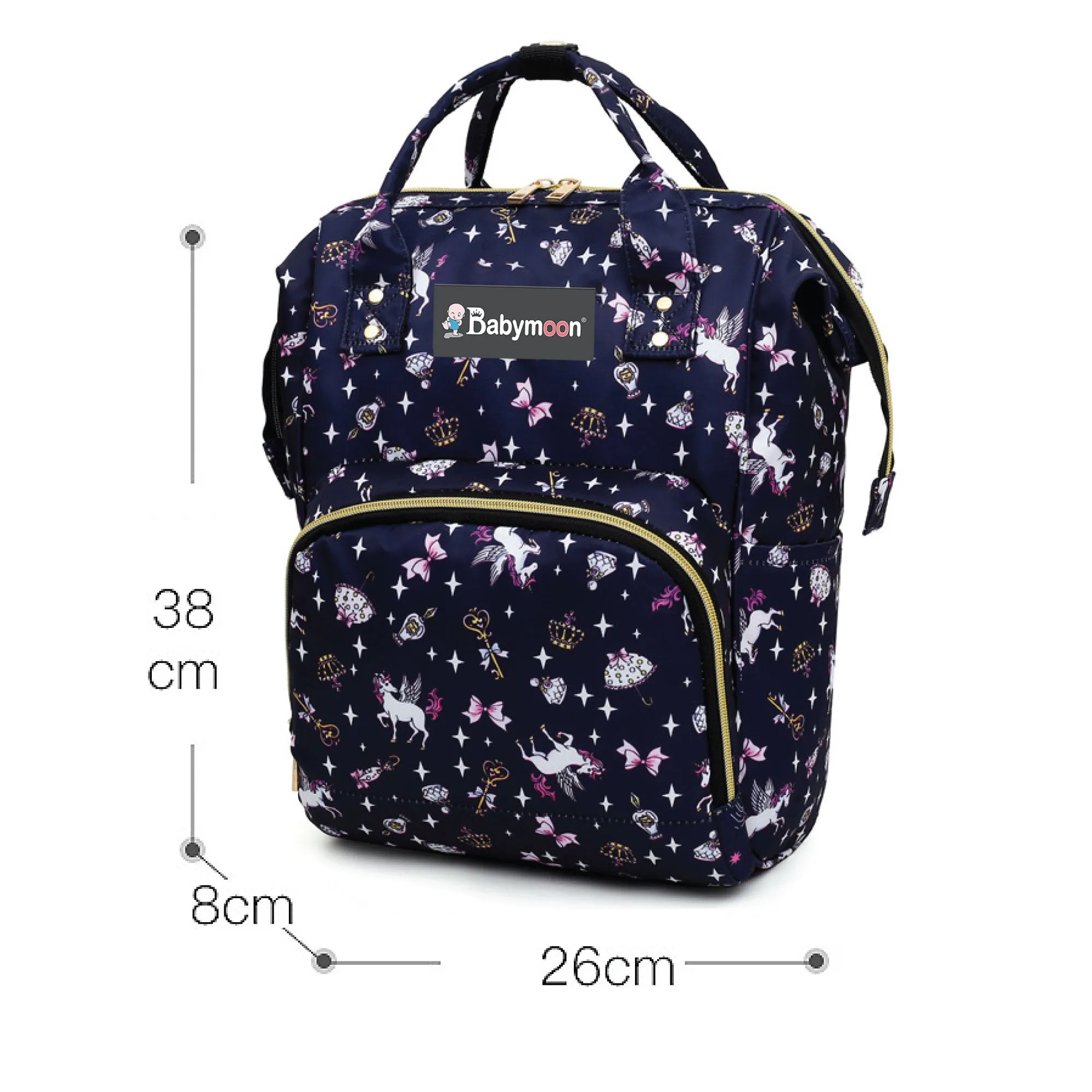 Babymoon Mother Diaper Bag Lightweight Multifunctional Travel Unisex Diaper Backpack - Dark Blue Unicorn