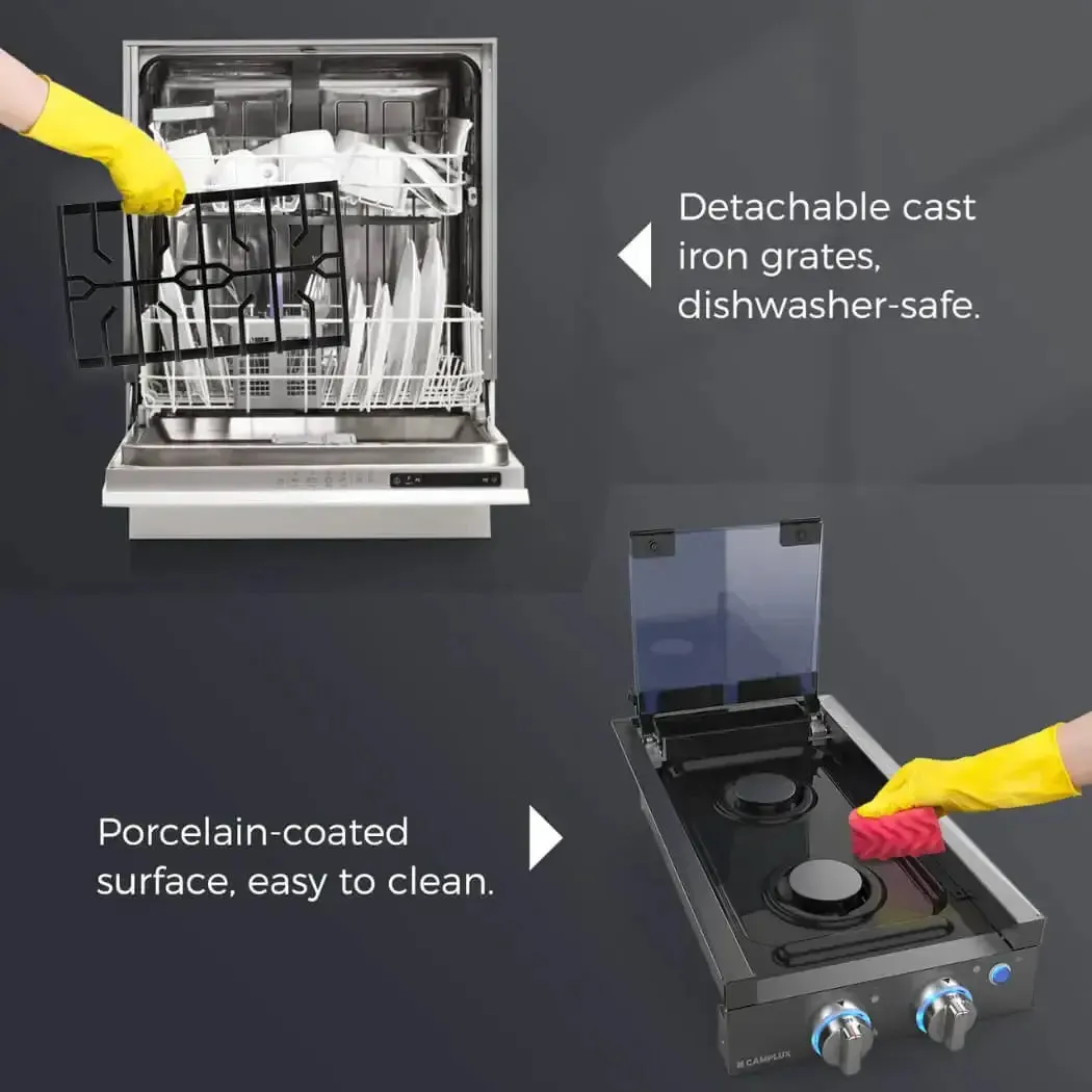 Camplux 12" 2 Burner Propane Slide-in RV Cooktop With Cover