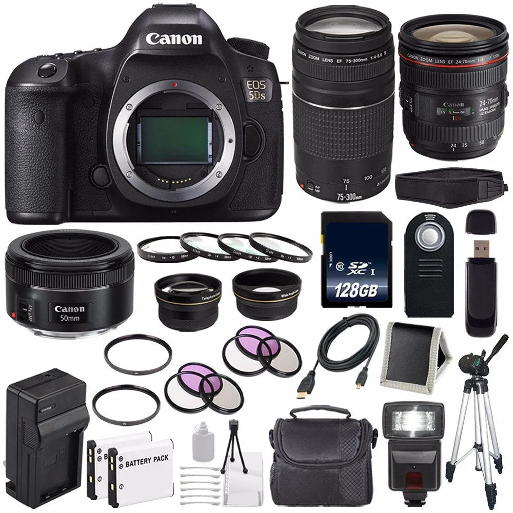 Canon EOS 5DS DSLR Camera (International Model) 0581C002   Canon EF 24-70mm f/4L is USM Lens   Canon EF 75-300 III Advanced Bundle