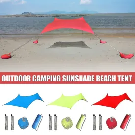 Family Beach Sunshade Lightweight Sun Shade Tent with Sandbag Anchors Large Portable Canopy for