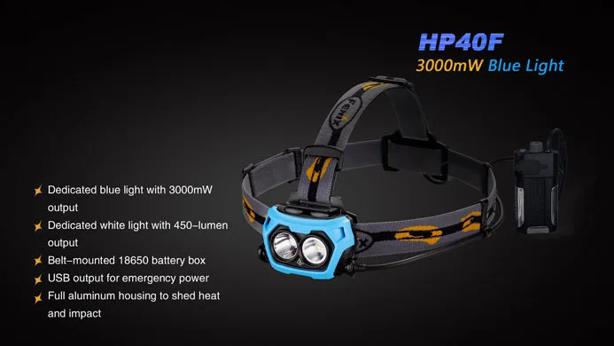 Fenix HP40F 2 x 18650 / 4 x CR123A CREE XP-E2 M3 / XP-G2 R5 450 Lumen LED Fishing Headlamp