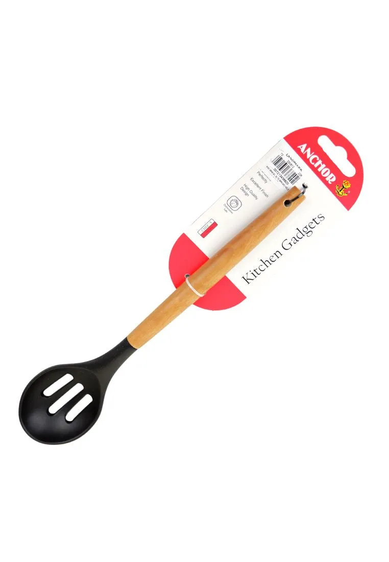 Landmark Anchor Silicone Slotted Spoon With Wooden Handle