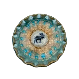 Moose Round Scalloped Pottery Dish 4"