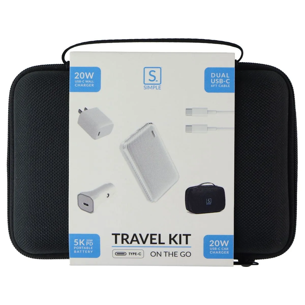 S. Simple Travel Kit USB-C On-The-Go Car and Wall Chargers - White