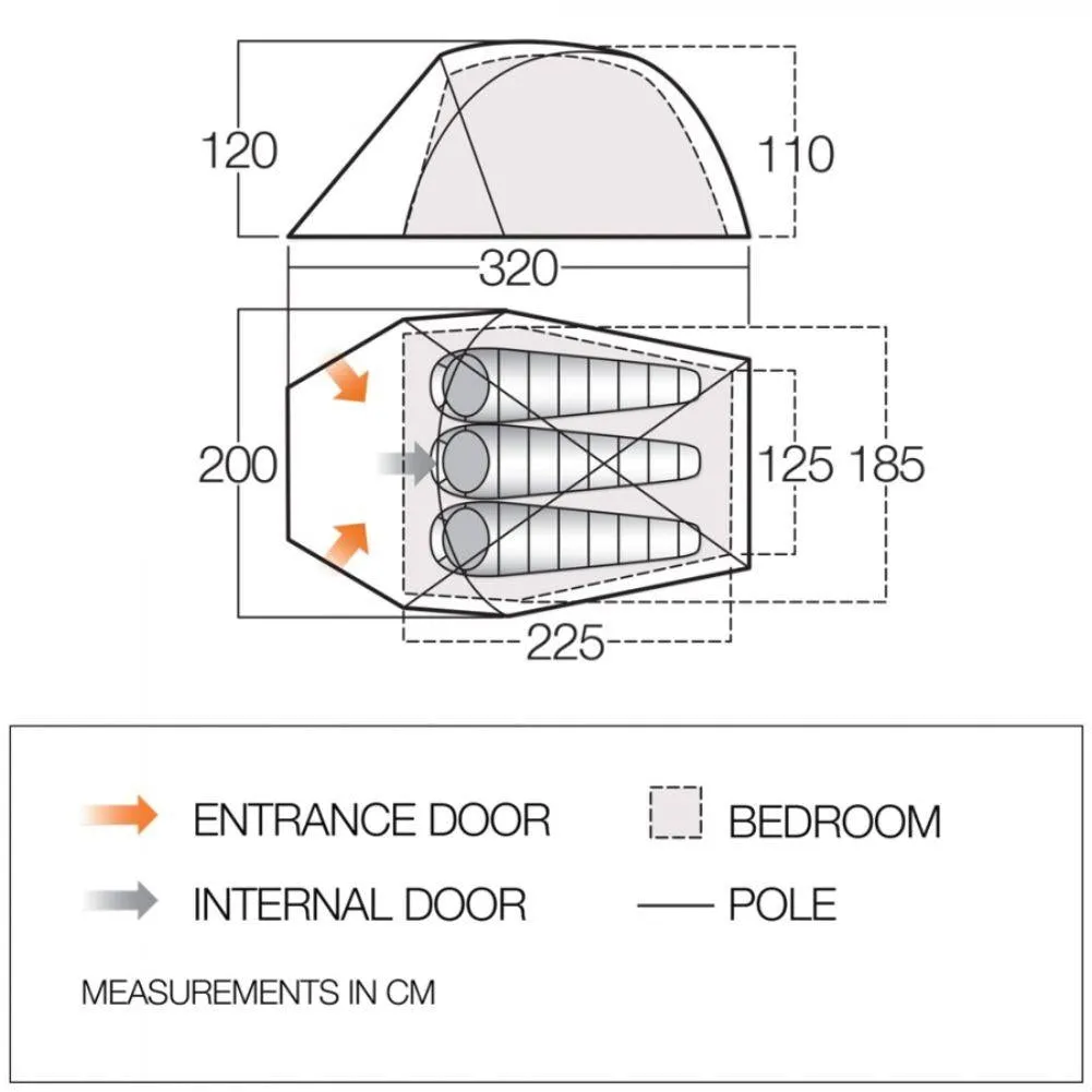 Vango Apex Geo 300 Tent - 3 Man Semi-Geodesic Trekking Tent (Pamir Green)