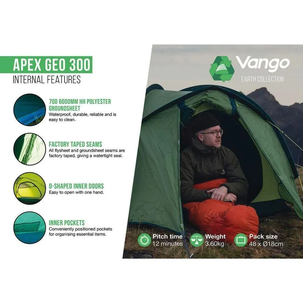 Vango Apex Geo 300 Tent - 3 Man Semi-Geodesic Trekking Tent (Pamir Green)