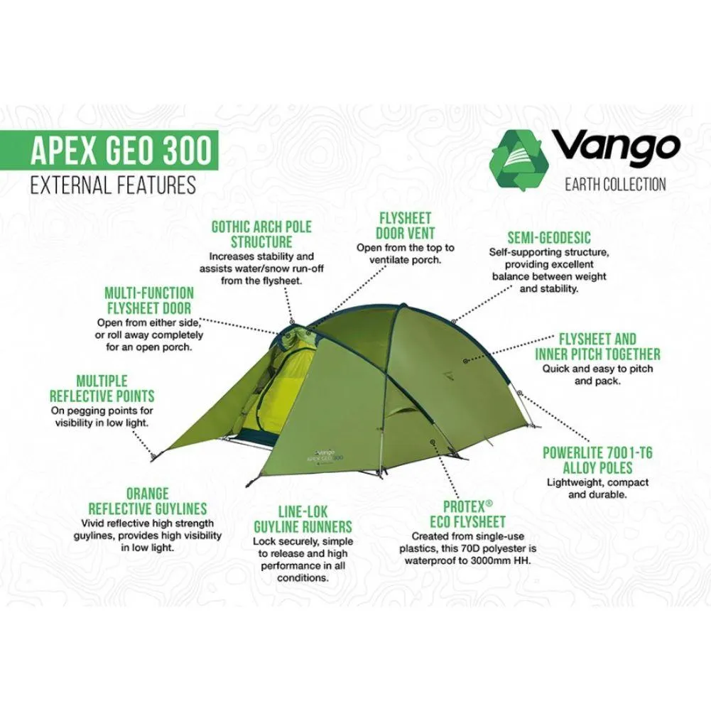 Vango Apex Geo 300 Tent - 3 Man Semi-Geodesic Trekking Tent (Pamir Green)