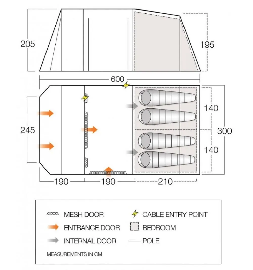 Vango Joro 450 Tent - 4 Man Family Poled Tunnel Tent